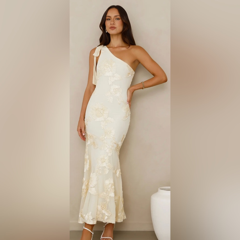 NWT Glossy Girl One Shoulder Mesh Maxi Dress Yellow